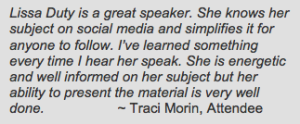 Lissa Duty Speaker Testimonial from Traci Morin